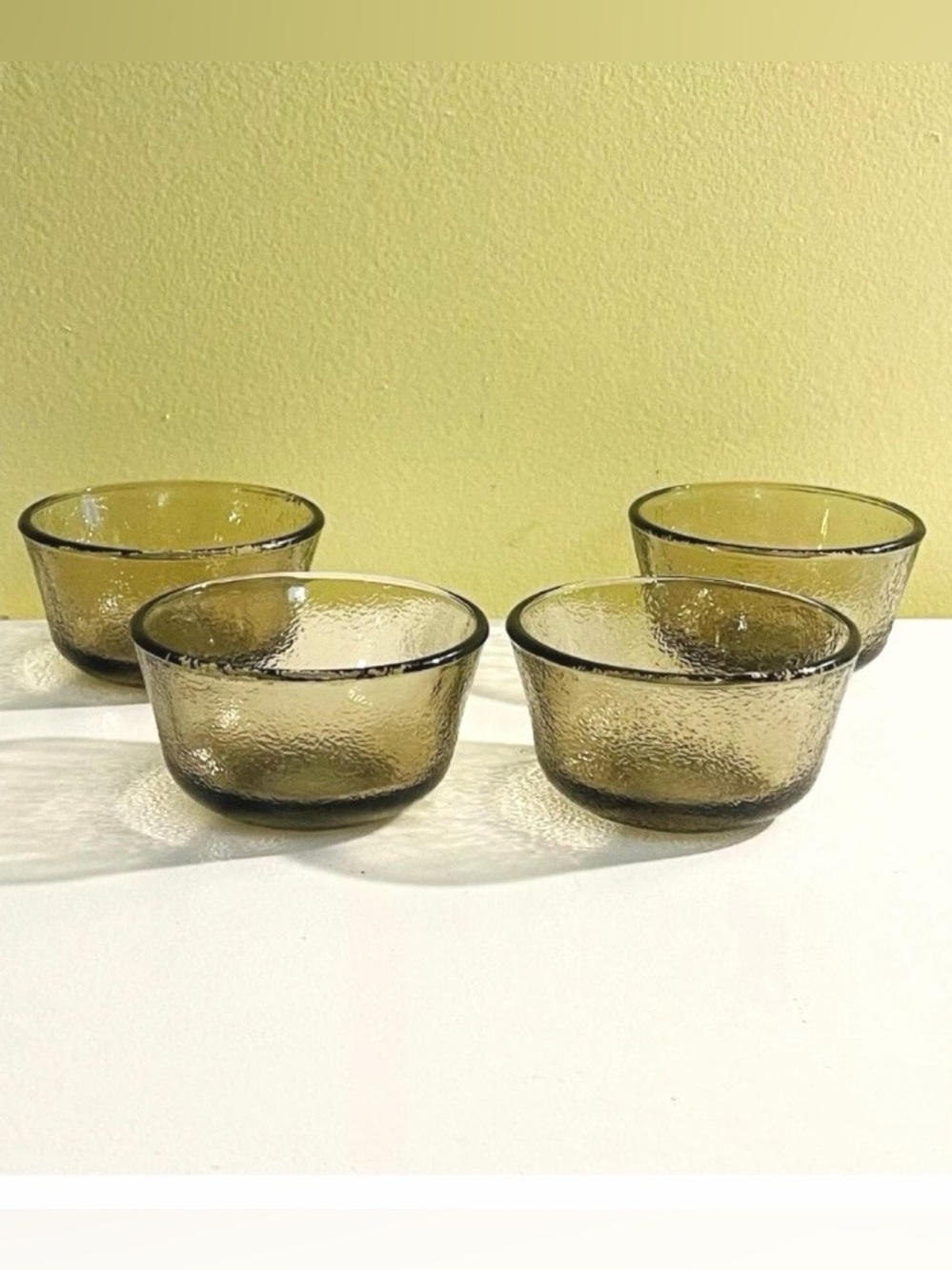 4 Vtg Glasbake Ramekins Bowls Amber Brown Food Prep Custard Fruit Textured
